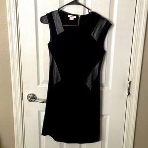 Helmut Lang Hi Low Black Dress with Leather Detail and Asymmetrical Neckline